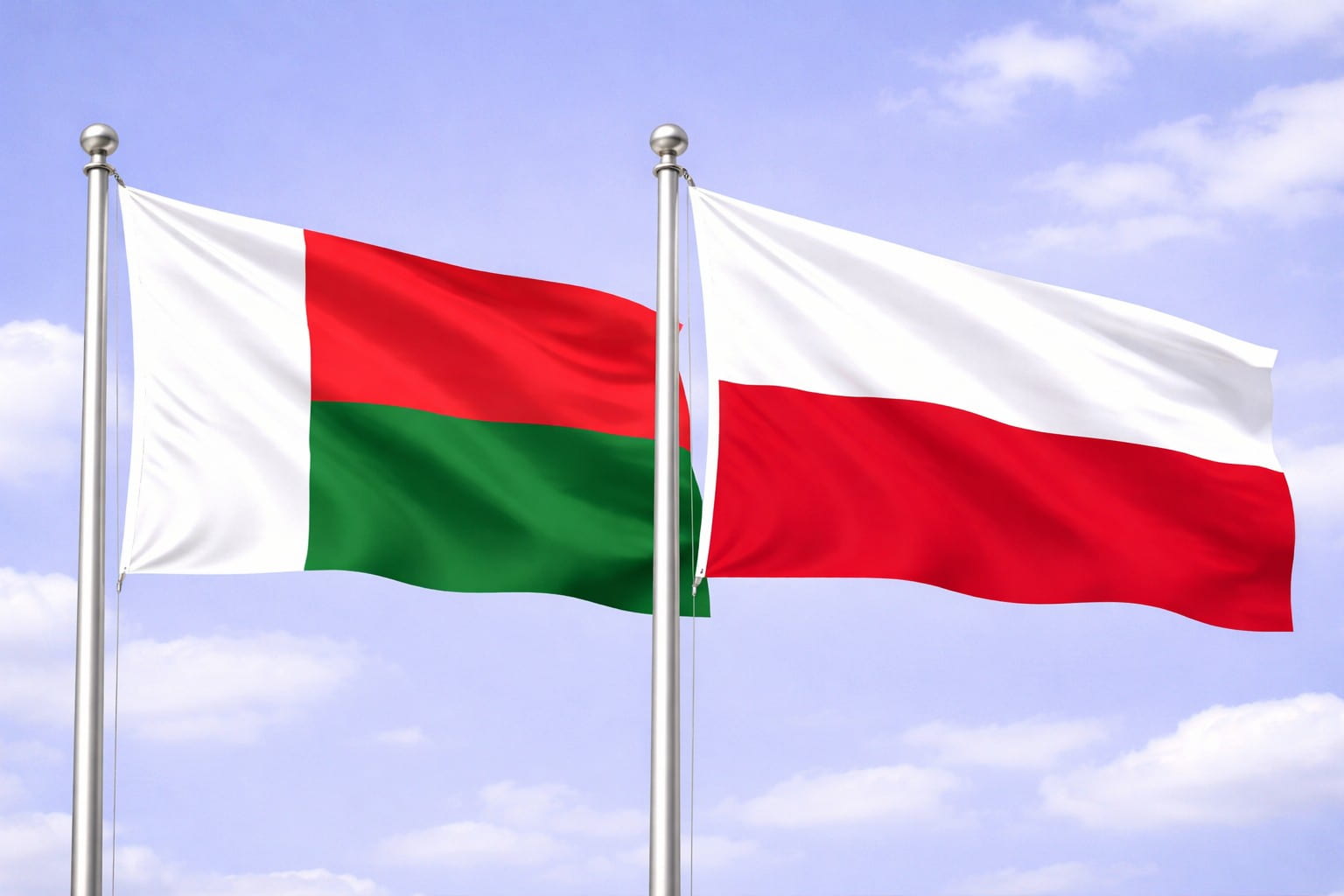 Madagascar Flag And Poland Flag