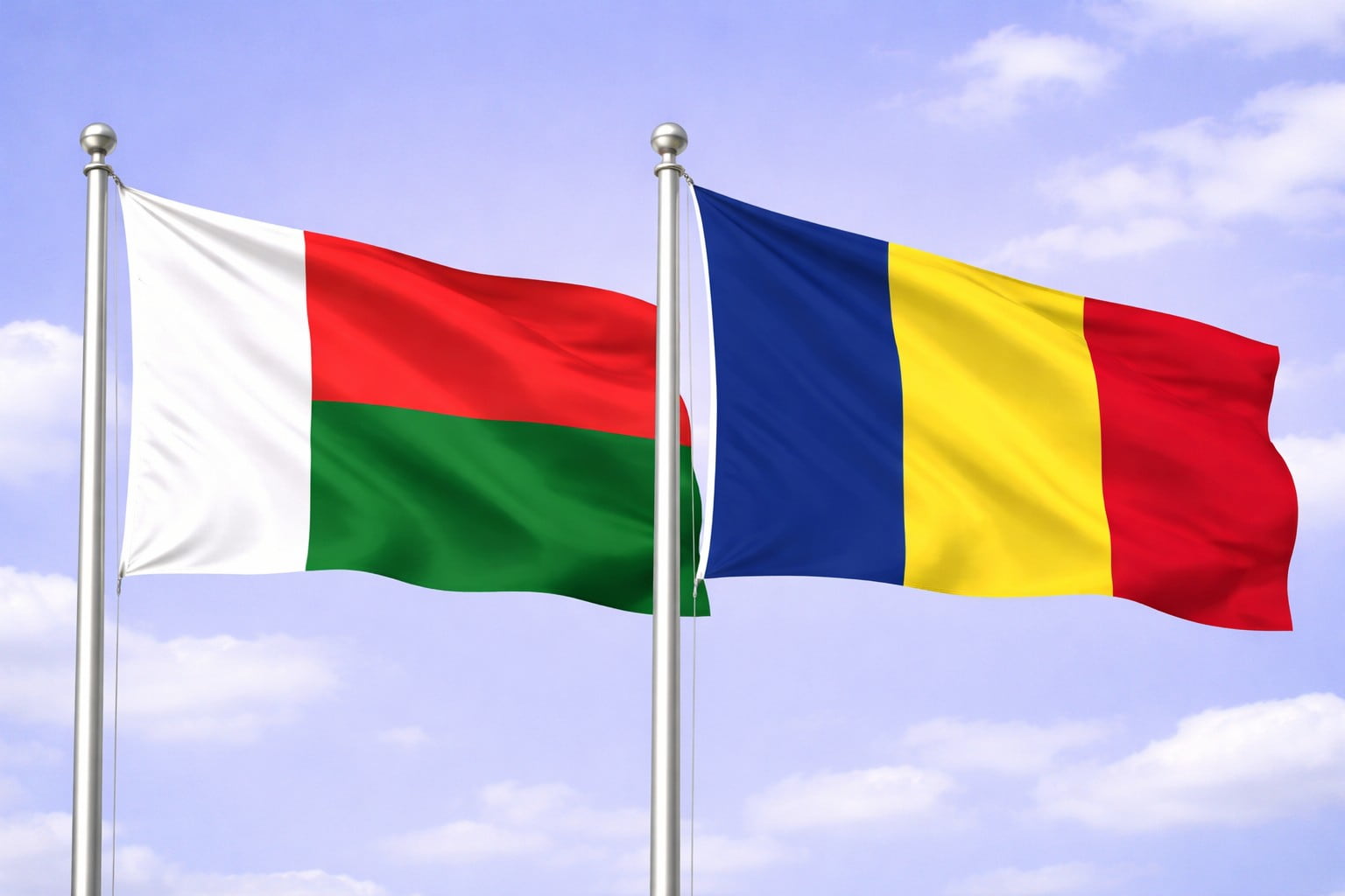 Madagascar Flag And Romania Flag
