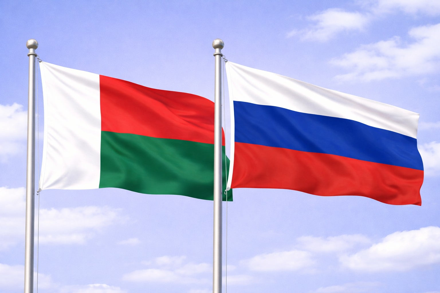 Madagascar Flag And Russia Flag