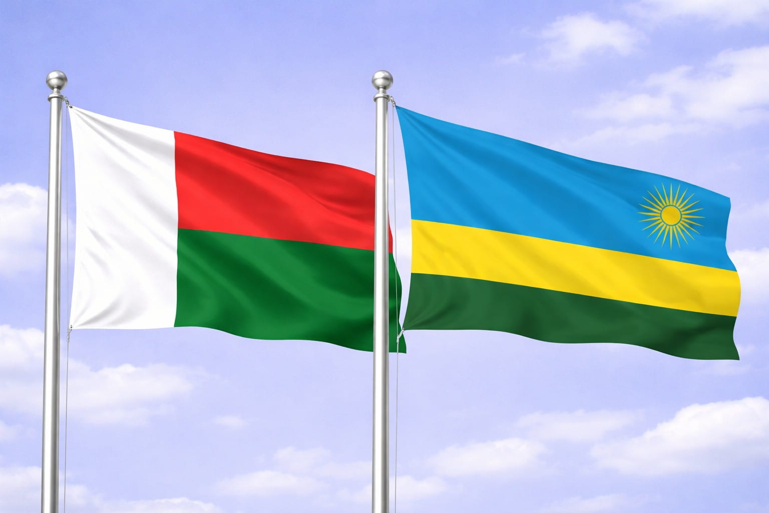 Madagascar Flag And Rwanda Flag