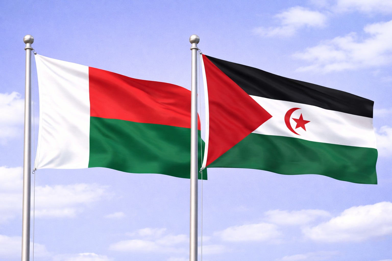 Madagascar Flag And Sahrawi Arab Democratic Republic Flag