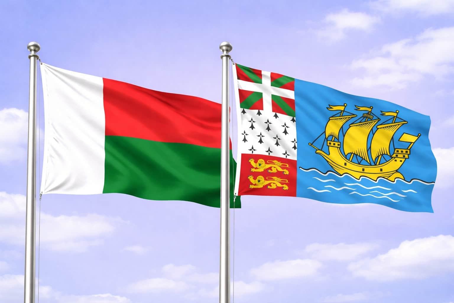 Madagascar Flag And Saint Pierre And Miquelon Flag
