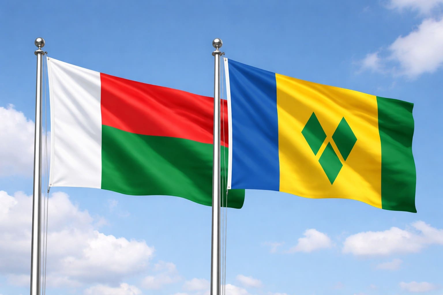 Madagascar Flag And Saint Vincent And The Grenadines Flag