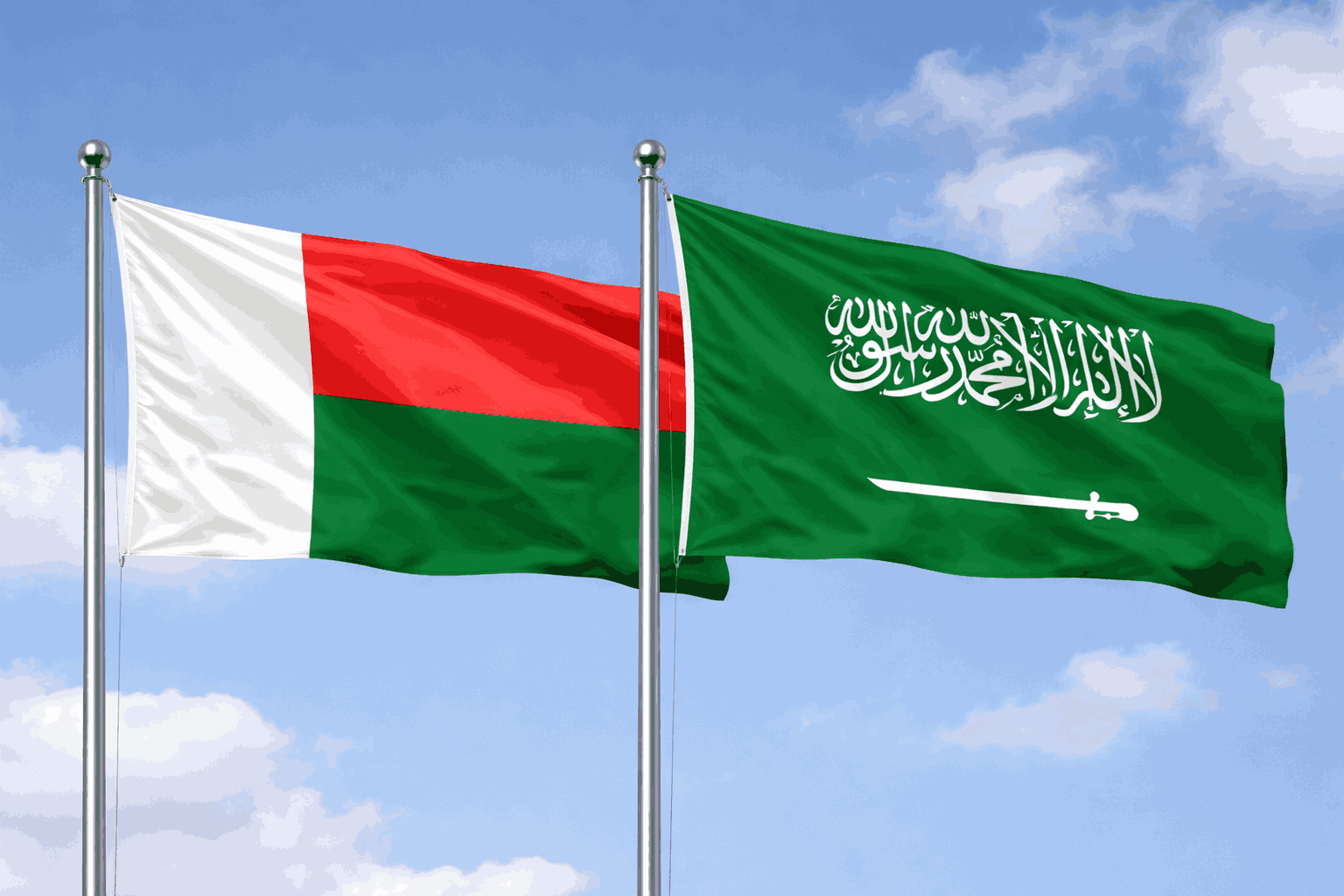 Madagascar Flag And Saudi Arabia Flag