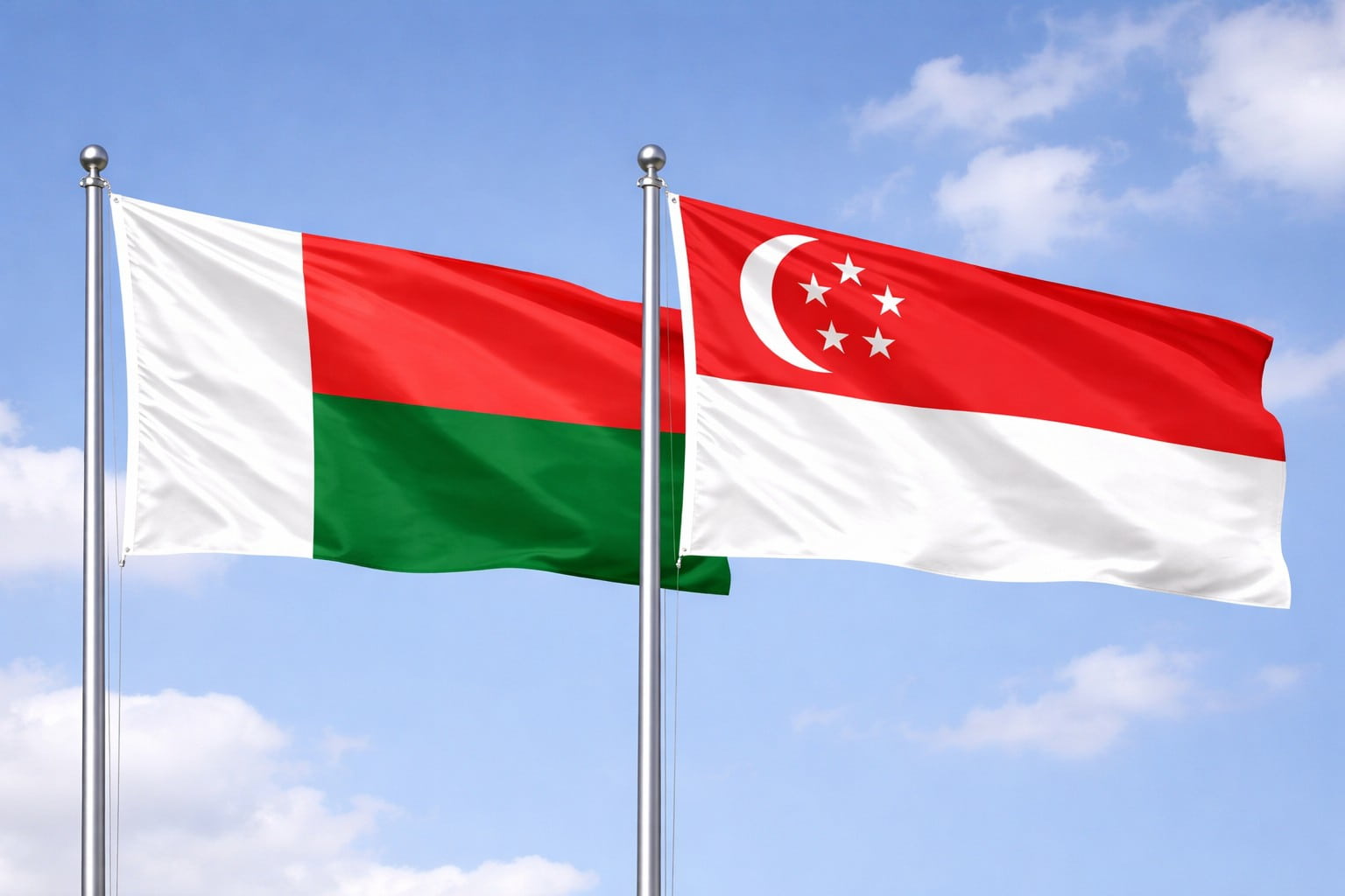 Madagascar Flag And Singapore Flag