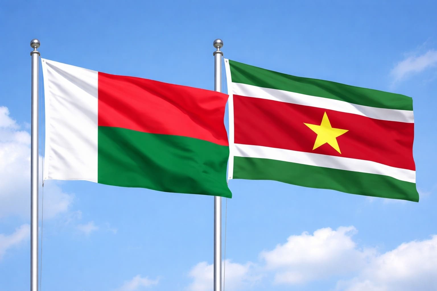 Madagascar Flag And Suriname Flag