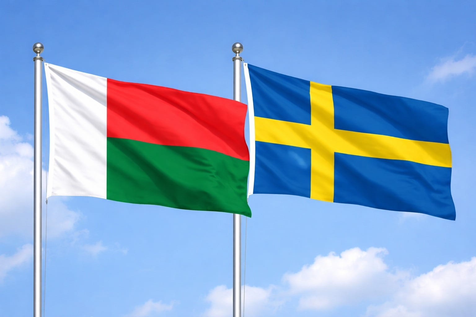 Madagascar Flag And Sweden Flag