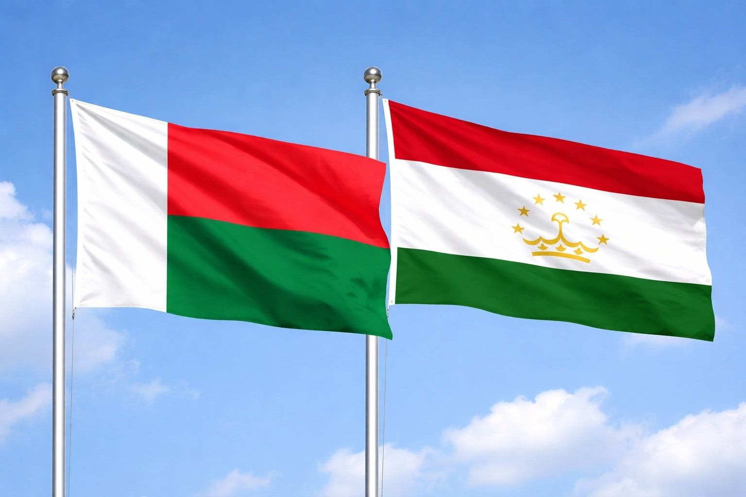 Madagascar Flag And Tajikistan Flag