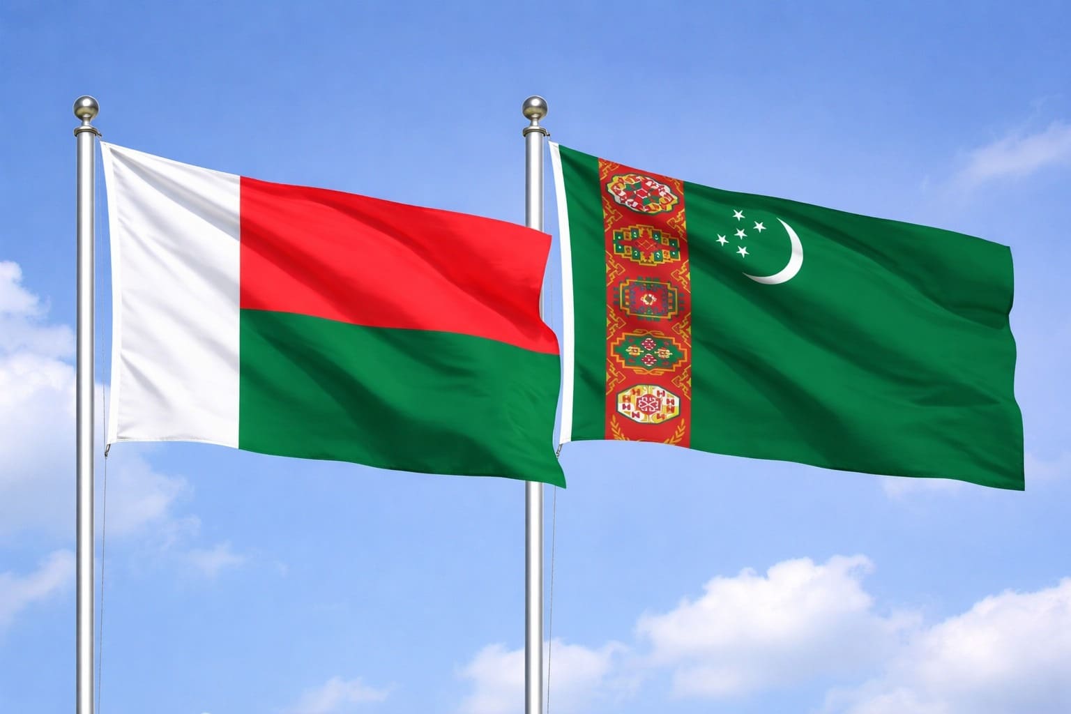 Madagascar Flag And Turkmenistan Flag