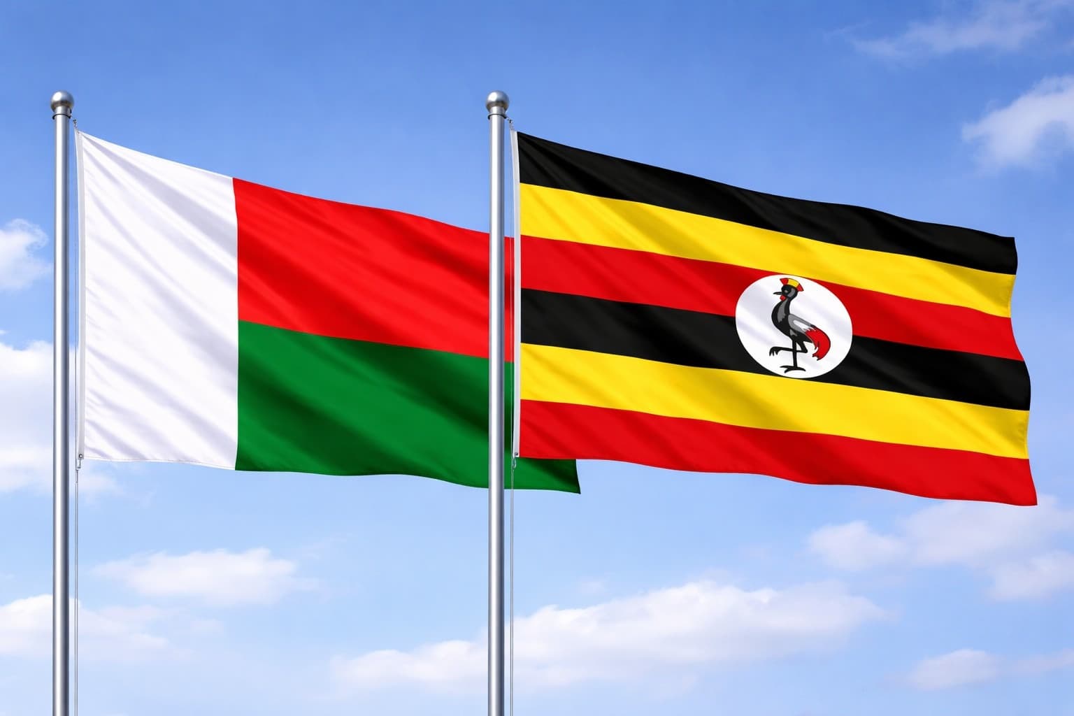 Madagascar Flag And Uganda Flag