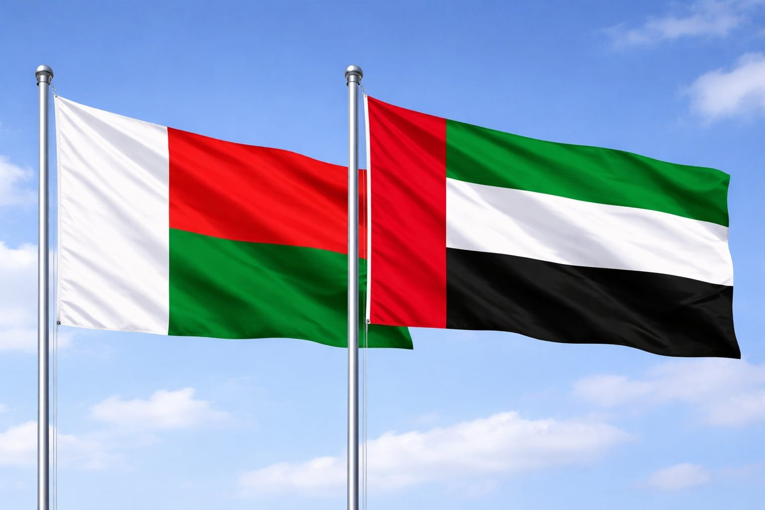 Madagascar Flag And United Arab Emirates Flag