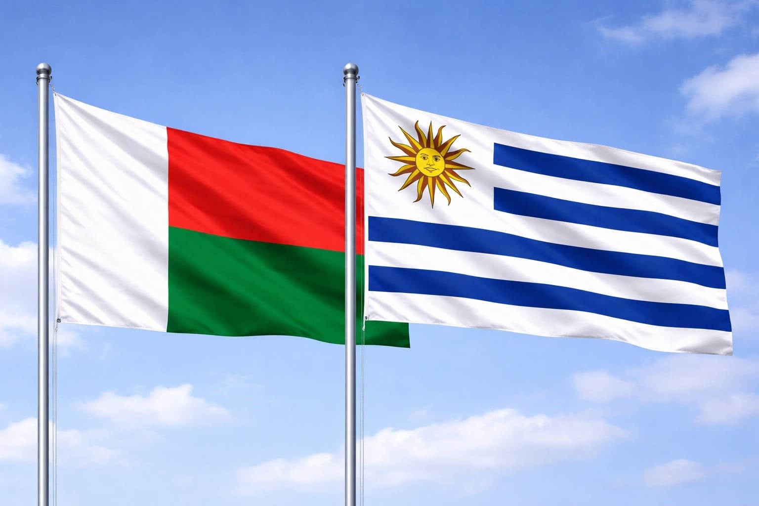 Madagascar Flag And Uruguay Flag
