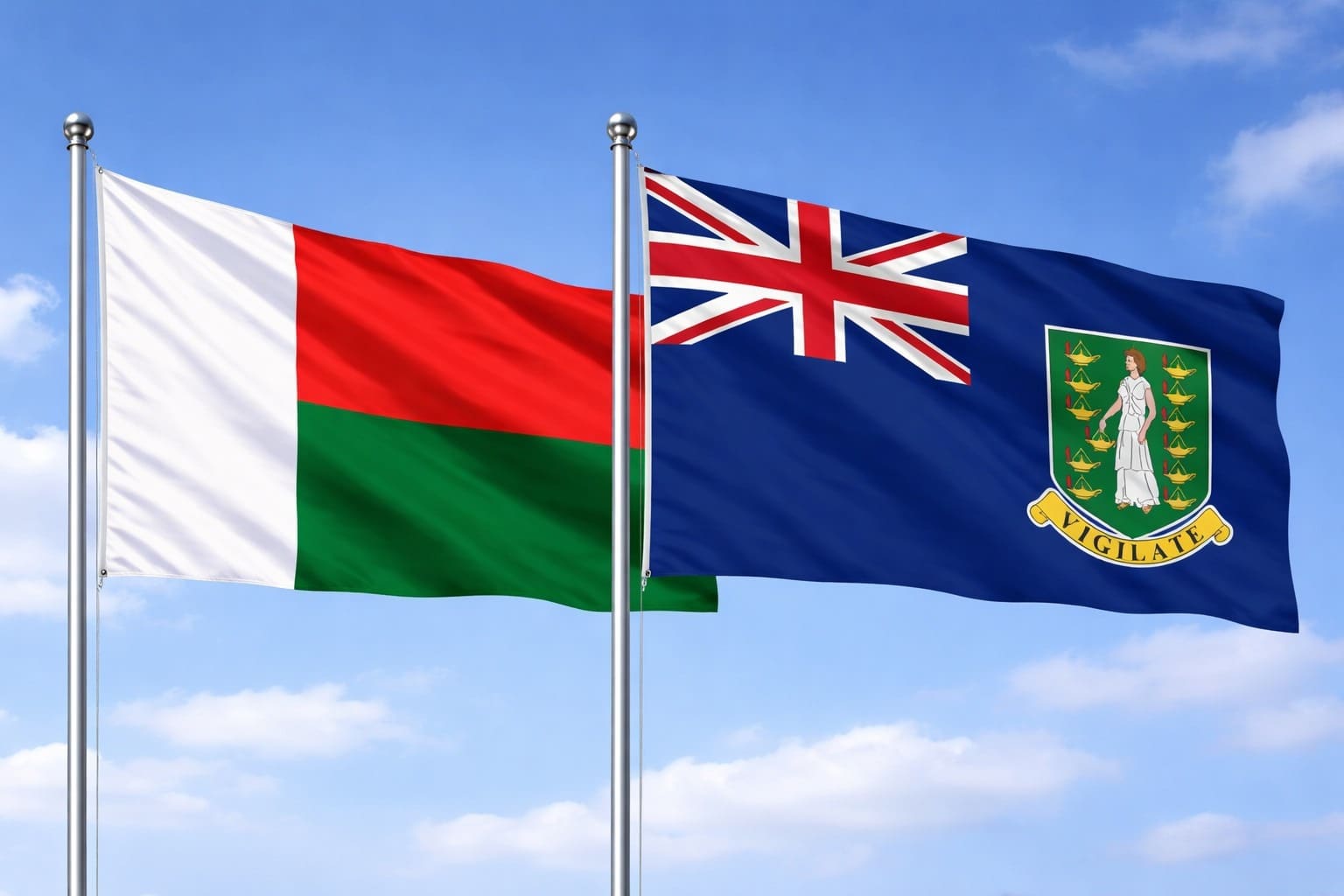 Madagascar Flag And US Virgin Islands Flag