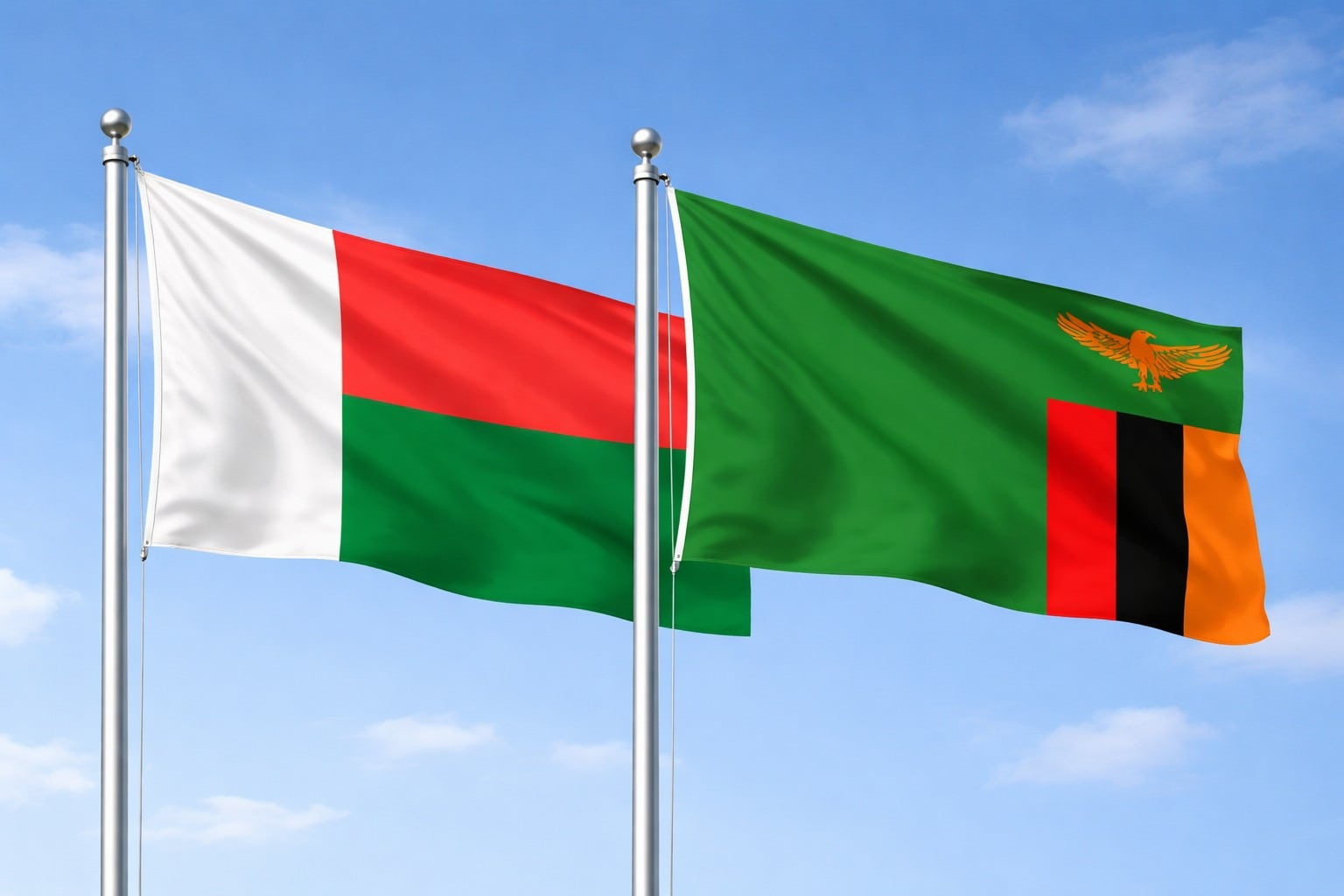 Madagascar Flag And Zambia Flag