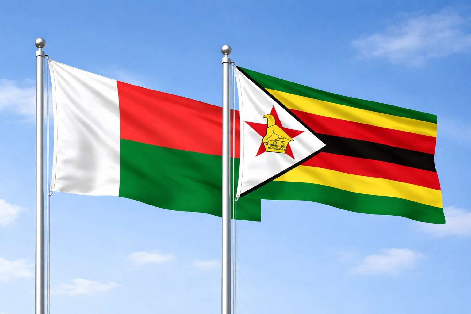 Madagascar Flag And Zimbabwe Flag