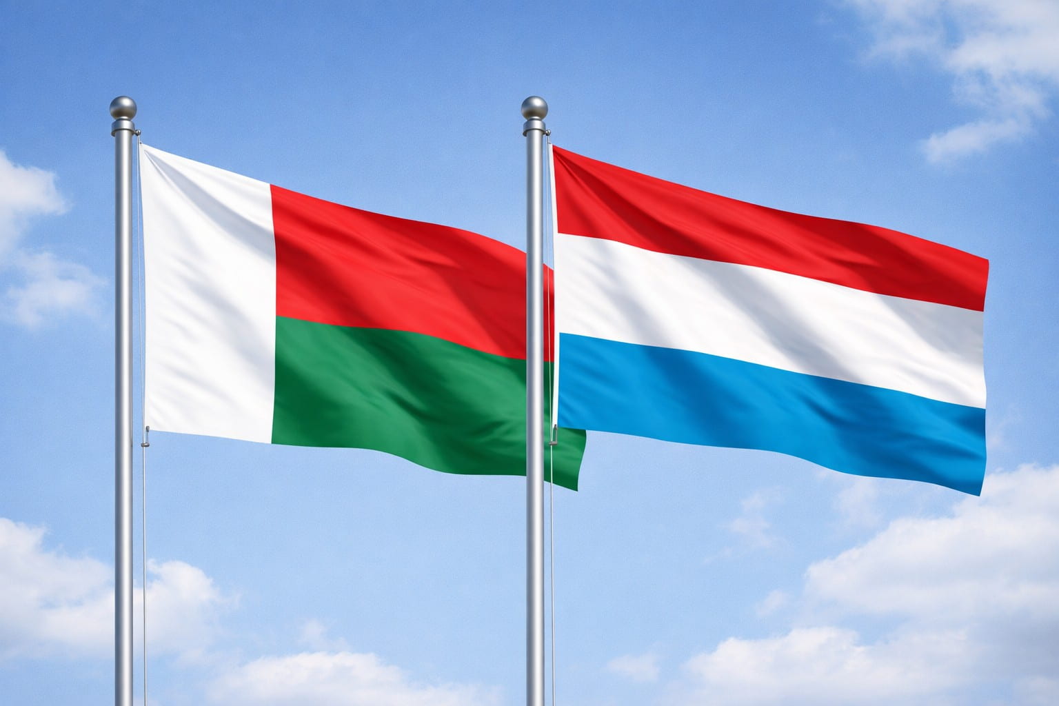 Madagscar Flag And Luxembourg Flag