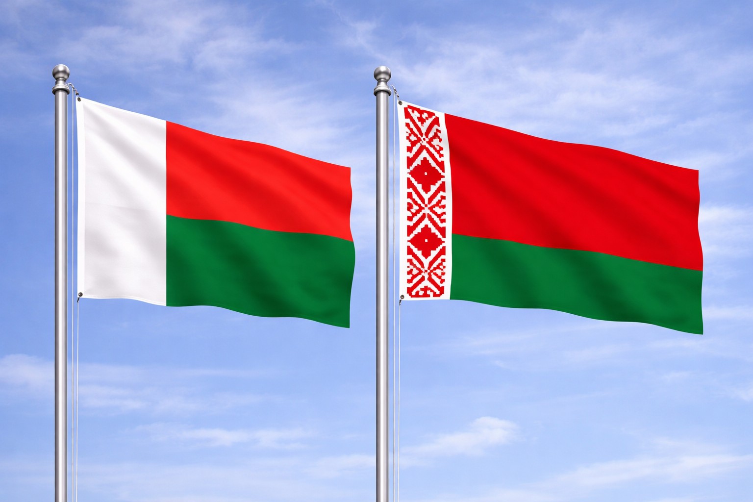 Madgascar Flag And Belarus Flag