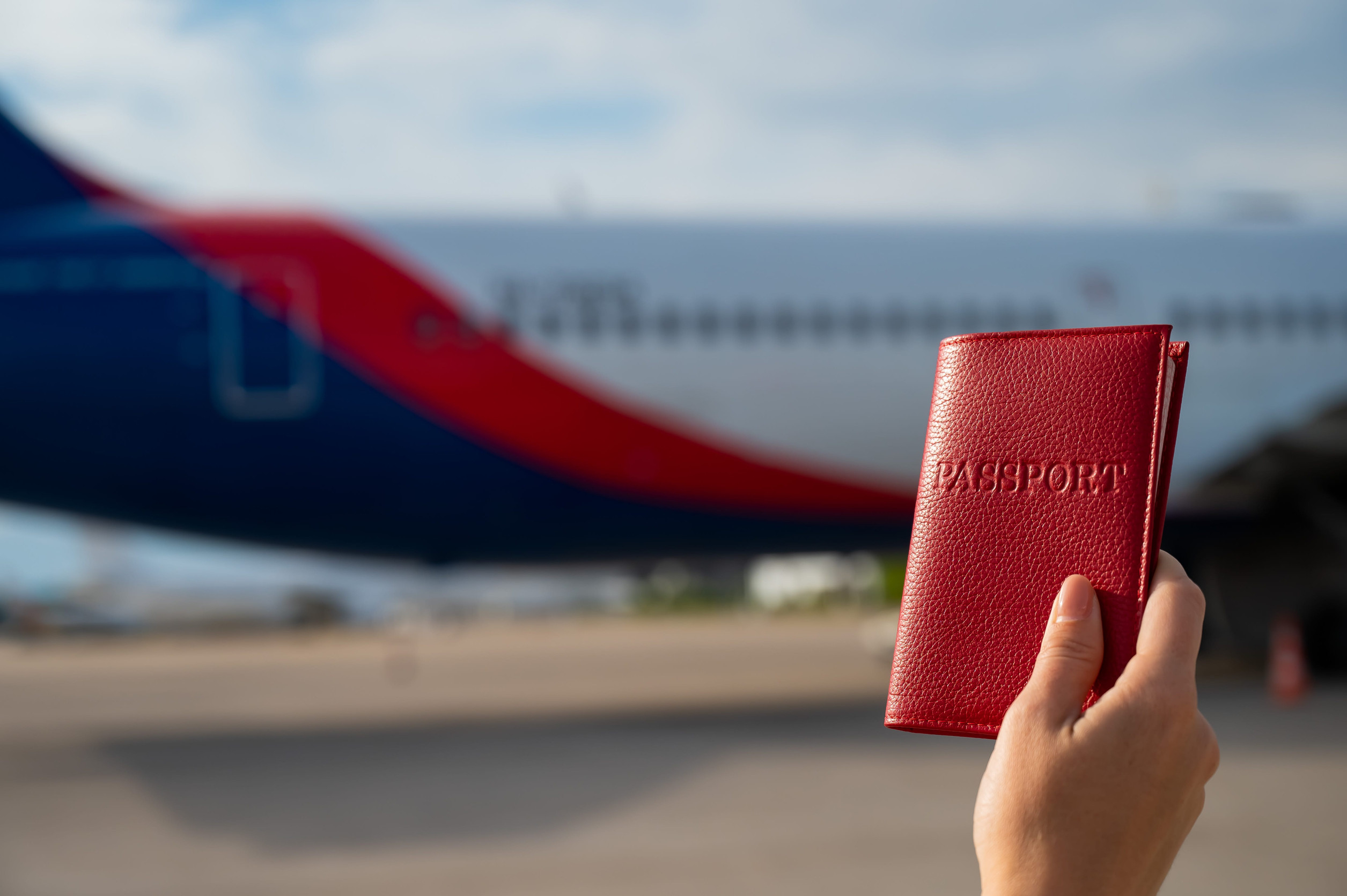 Plane And Holds A Passport