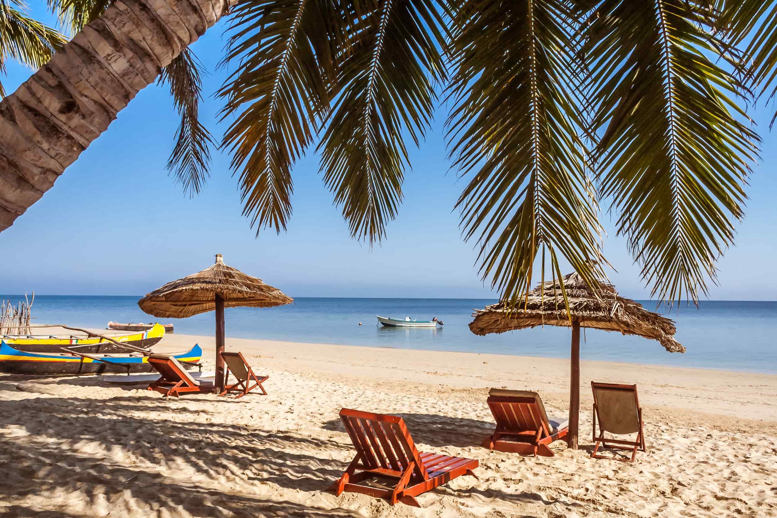 Sundecks And Palm Trees On The Ifaty Beach In Madagascar