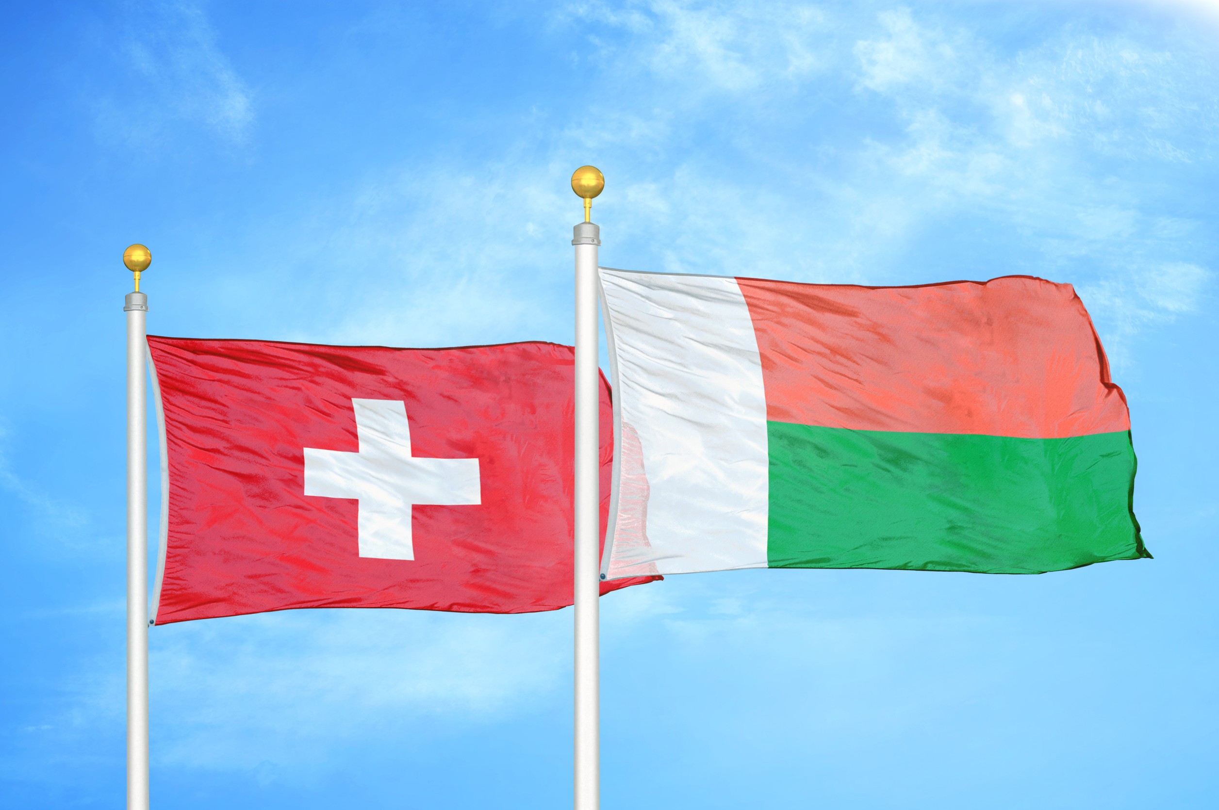 Madagascar And Switzerland Flags Together