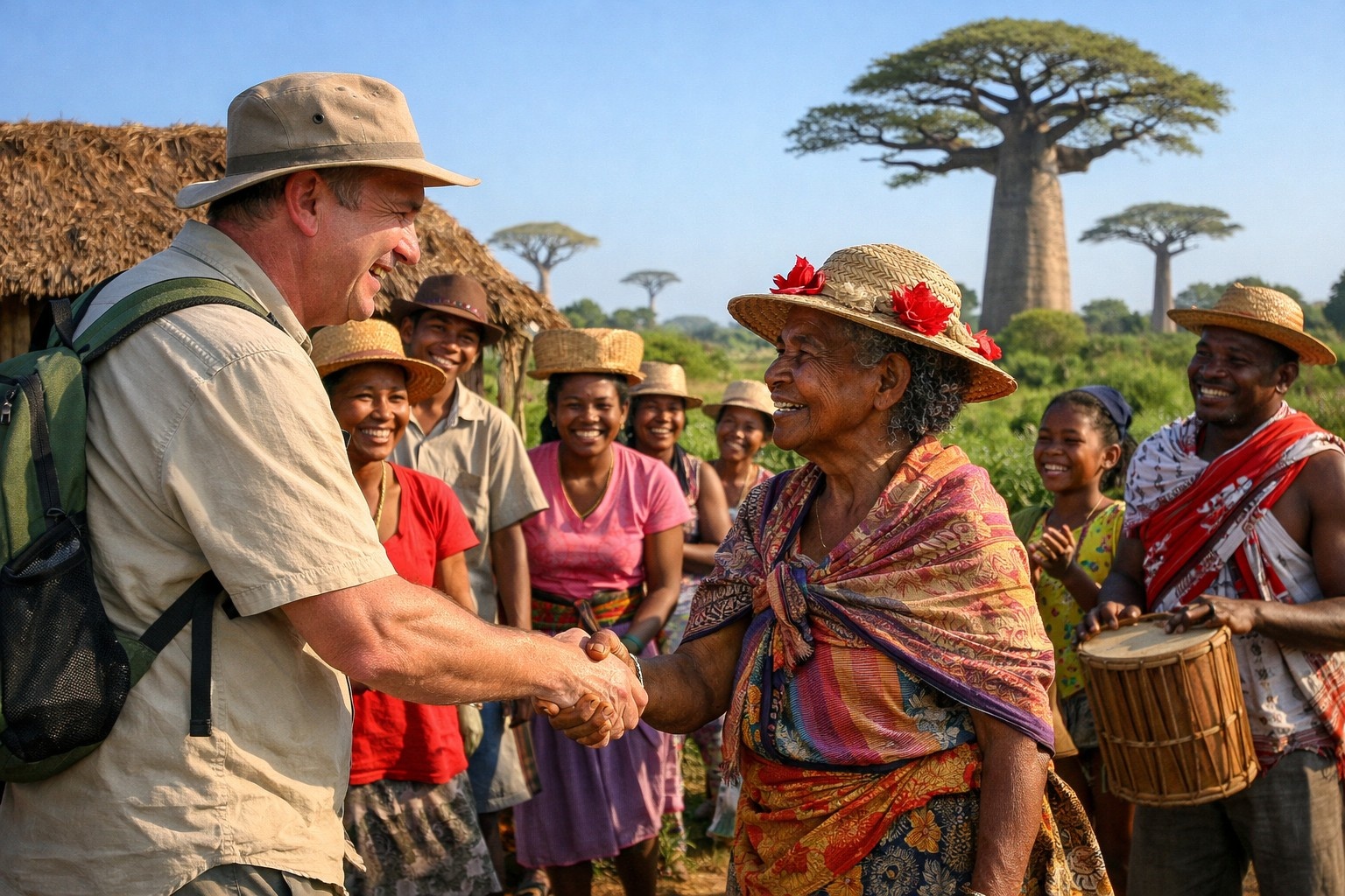 Traveller Interacting With Madagascar Locals